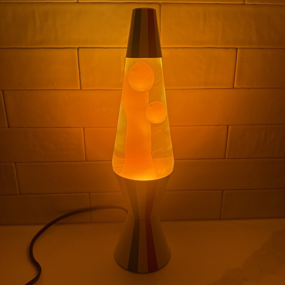 Lava Lamp Orange Wax Clear Liquid White Base & Cap 14.5" Motion Light Lite Retro - Picture 2 of 16